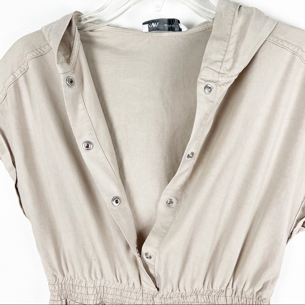 ZARA Cream 100% Cotton Utility Snap Button Closure Hoodie Jumpsuit, Size 12 Boho - Picture 6 of 12